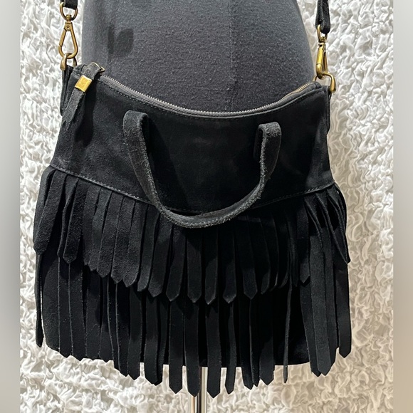 Madewell BLACK SUEDE FRING, CROSSBODY, THE TRANSPORT BAG, WESTERN, BOHO VIBE: - Picture 1 of 13